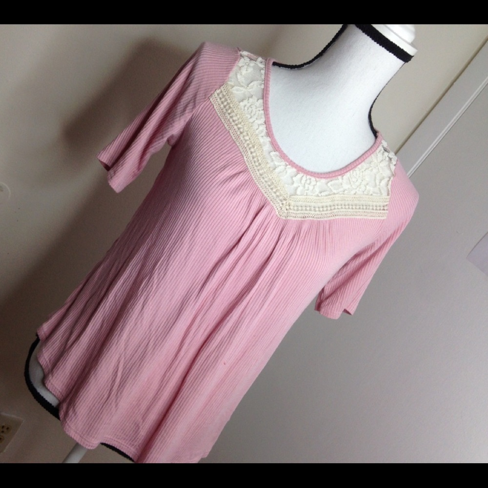 PINK PEONY cute pink top with embroidery ribbed